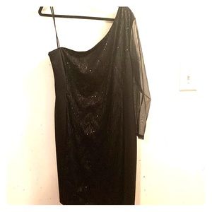 Black one shoulder sheath dress